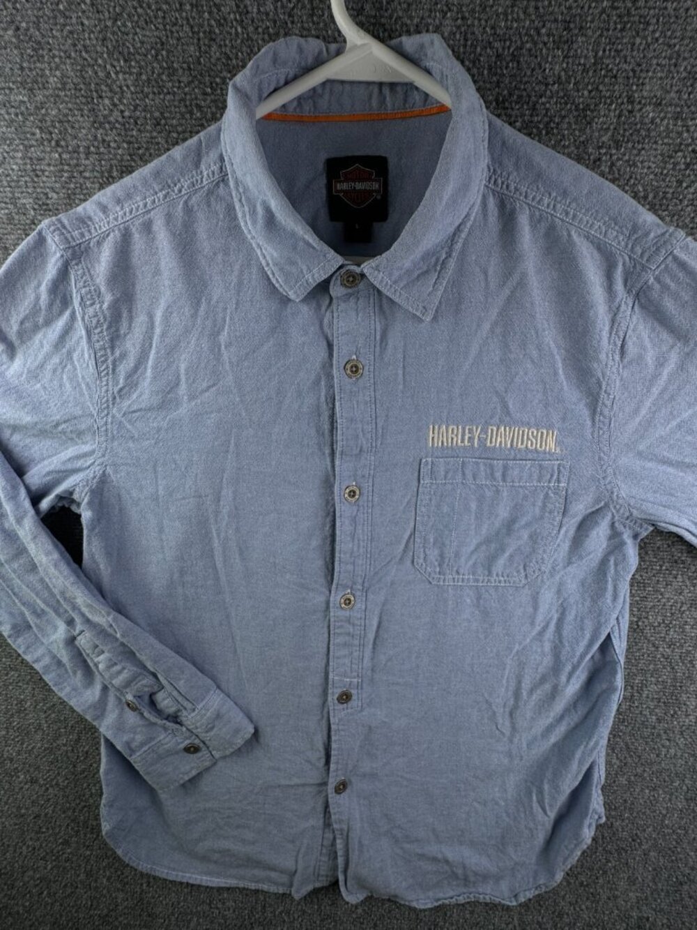 Harley Davidson Button Up Shirt Large Blue Long Sleeve Pocket Ladies Adult